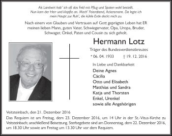 Traueranzeige von Hermann Lotz 