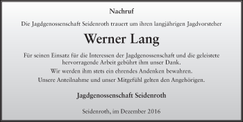 Traueranzeige von Werner Lang 