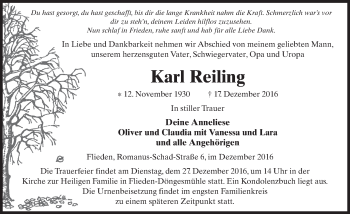 Traueranzeige von Karl Reiling 