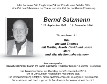 Traueranzeige von Bernd Salzmann 