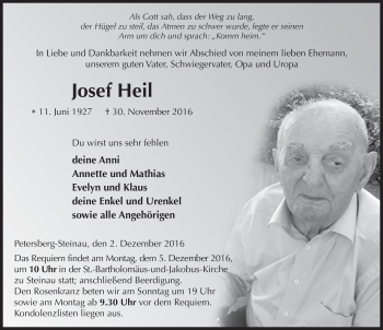 Traueranzeige von Josef Heil 