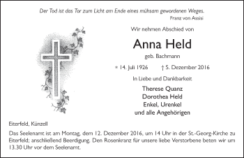 Traueranzeige von Anna Held 