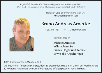 Traueranzeige von Bruno Andreas Arnecke 