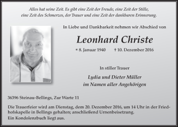 Traueranzeige von Leonhard Christe 