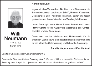 Traueranzeige von Willi Neumann 