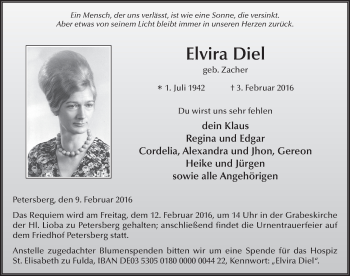 Traueranzeige von Elvira Diel 