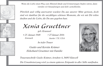 Traueranzeige von Xenia Gruettner 