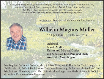 Traueranzeige von Wilhelm Magnus Müller 