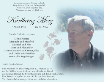 Traueranzeige von Karlheinz Merz 