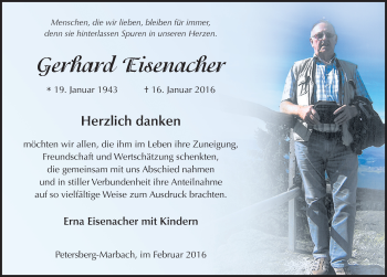 Traueranzeige von Gerhard Eisenacher 