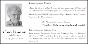 Traueranzeige von Eva Kneist 