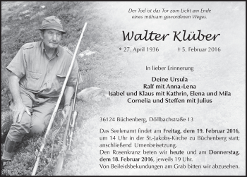 Traueranzeige von Walter Klüber 