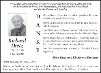Traueranzeige von Richard Dietz 