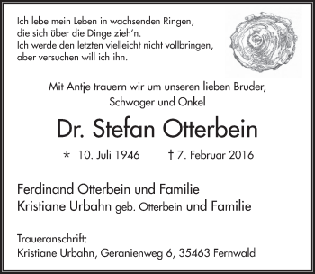 Traueranzeige von Stefan Otterbein 