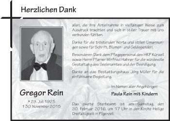 Traueranzeige von Gregor Rein 