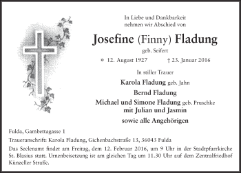 Traueranzeige von Josefine Fladung 