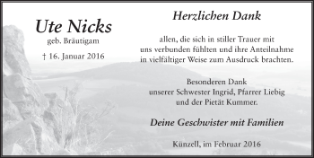 Traueranzeige von Ute Nicks 