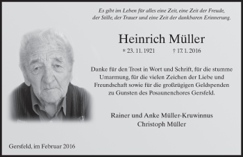 Traueranzeige von Heinrich Müller 