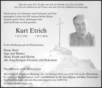 Traueranzeige von Kurt Etrich 