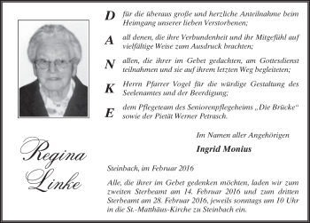 Traueranzeige von Regina Linke 
