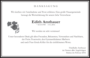 Traueranzeige von Edith Amthauer 