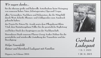 Traueranzeige von Gerhard Ladegast 