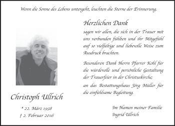 Traueranzeige von Christoph Ullrich 