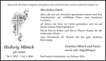 Traueranzeige von Hedwig Münch 