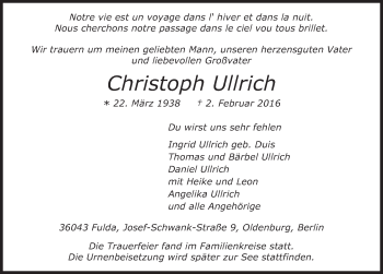Traueranzeige von Christoph Ullrich 