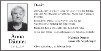 Traueranzeige von Anna Dänner 