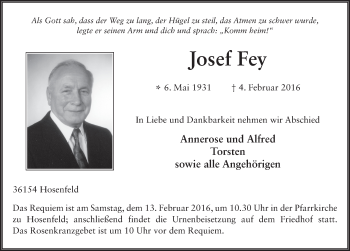 Traueranzeige von Josef Fey 