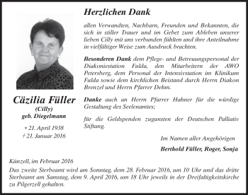 Traueranzeige von Cäzilia Füller 