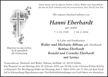 Traueranzeige von Hanni Eberhardt 