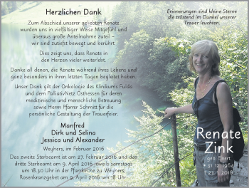 Traueranzeige von Renate Zink 