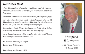 Traueranzeige von Manfred Käsmann 