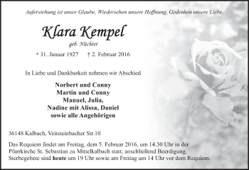 Traueranzeige von Klara Kempel 