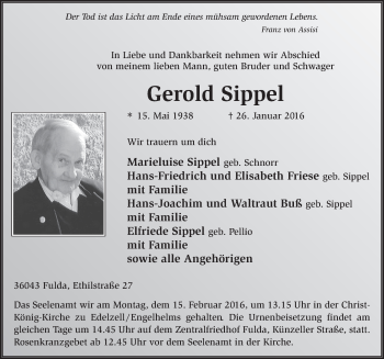 Traueranzeige von Gerold Sippel 