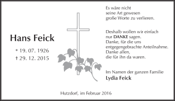 Traueranzeige von Hans Feick 