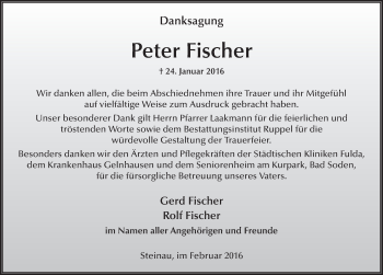 Traueranzeige von Peter Fischer 