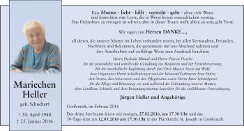Traueranzeige von Rosa Marie Heller 
