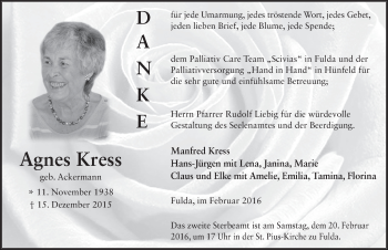 Traueranzeige von Agnes Kress 