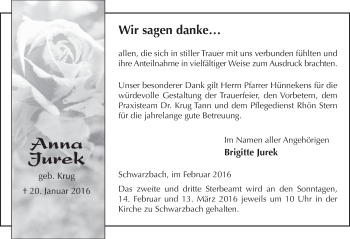 Traueranzeige von Anna Jurek 