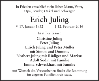 Traueranzeige von Erich Juling 