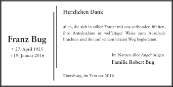 Traueranzeige von Franz Bug 