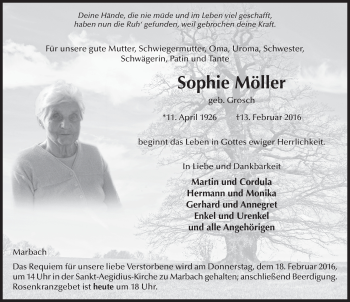 Traueranzeige von Sophie Möller 