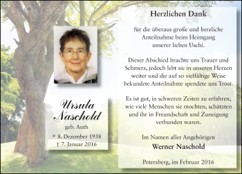 Traueranzeige von Ursula Naschold 
