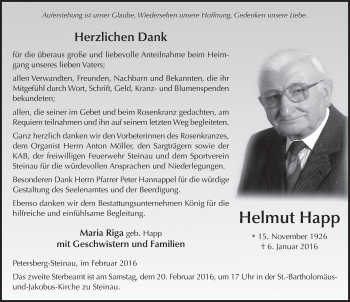 Traueranzeige von Helmut Happ 