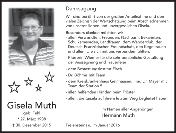 Traueranzeige von Gisela Muth 