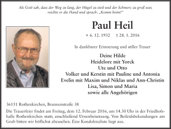 Traueranzeige von Paul Heil 