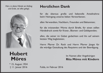 Traueranzeige von Hubert Möres 